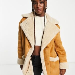 Bershka Camel Teddy Jacket with Cream Accents